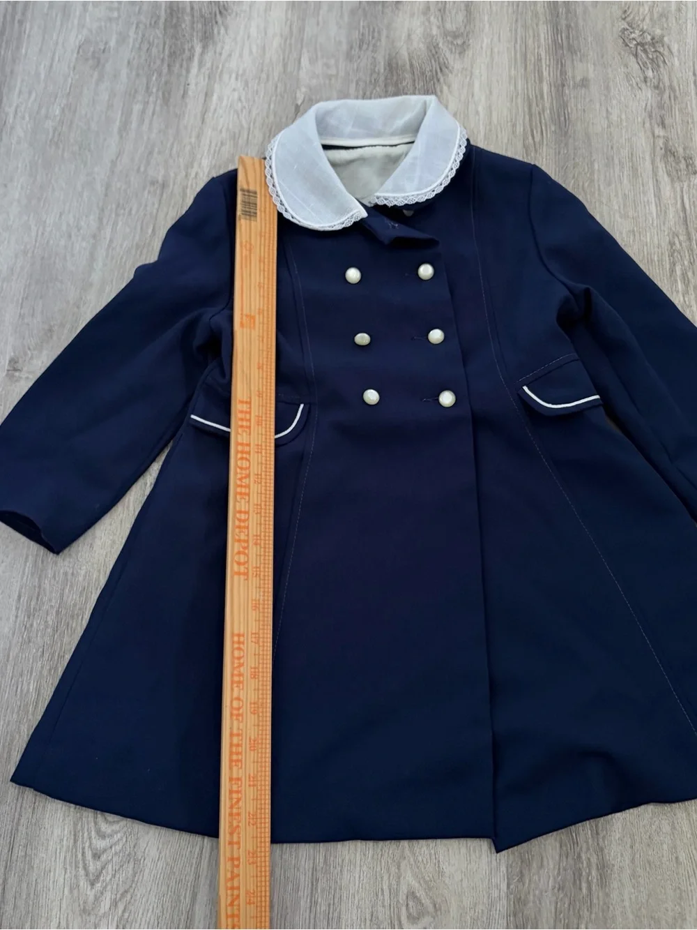 VTG Girls Over Coat Lace Trim Collar Pearl Button Sailor Nautical Navy Size 4